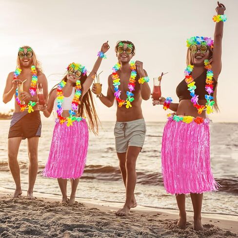 Didaey 6 Sets 60 cm Hawaiian Luau Hula Grass Skirt Set with Pineapple Sunglass Flowers for Holiday Hawaiian Party Cosplay in Saudi Arabia