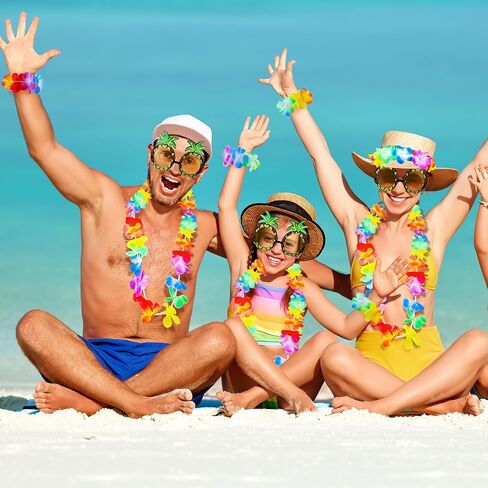 Didaey 6 Sets 60 cm Hawaiian Luau Hula Grass Skirt Set with Pineapple Sunglass Flowers for Holiday Hawaiian Party Cosplay in Saudi Arabia