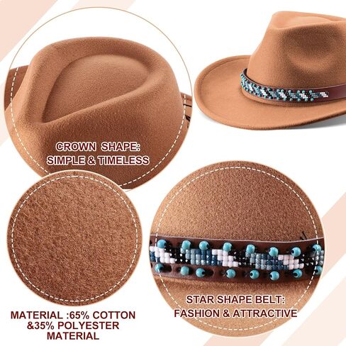 Ramede 4 Pcs Classic Western Cowboy Hat Men Felt Wide Brim Cowgirl Hats Women with Buckle Belt Panama Hat for Adults Kids in Saudi Arabia