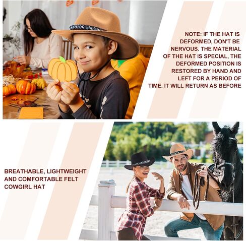 Ramede 4 Pcs Classic Western Cowboy Hat Men Felt Wide Brim Cowgirl Hats Women with Buckle Belt Panama Hat for Adults Kids in Saudi Arabia