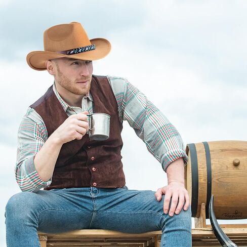 Ramede 4 Pcs Classic Western Cowboy Hat Men Felt Wide Brim Cowgirl Hats Women with Buckle Belt Panama Hat for Adults Kids in Saudi Arabia