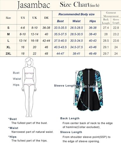 JASAMBAC Womens 2pcs Rash Guard Long Sleeve Swimskirt Tummy Control Bathing Suits Zip Up UPF 50+ Swim Shirt Built in Bra in Saudi Arabia