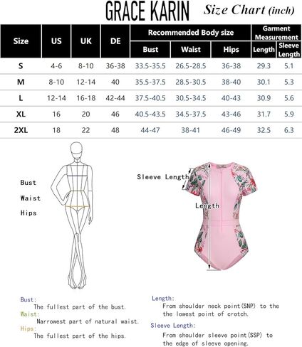 بدلة سباحة نسائية من GRACE KARIN بأكمام قصيرة وسحاب أمامي ورقبة دائرية وقطعة واحدة in Kuwait