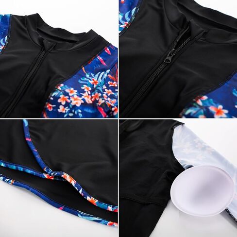 JASAMBAC Womens 2pcs Rash Guard Long Sleeve Swimskirt Tummy Control Bathing Suits Zip Up UPF 50+ Swim Shirt Built in Bra in Saudi Arabia