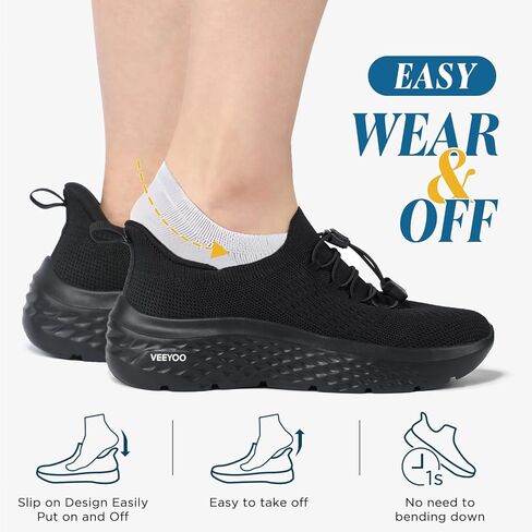 حذاء VEEYOO للسيدات سهل الارتداء مع دعم للقوس، أحذية رياضية خفيفة الوزن للجري، أحذية تنس شبكية مسامية غير قابلة للانزلاق لصالة الألعاب الرياضية والسفر والعمل الكاجوال in Kuwait