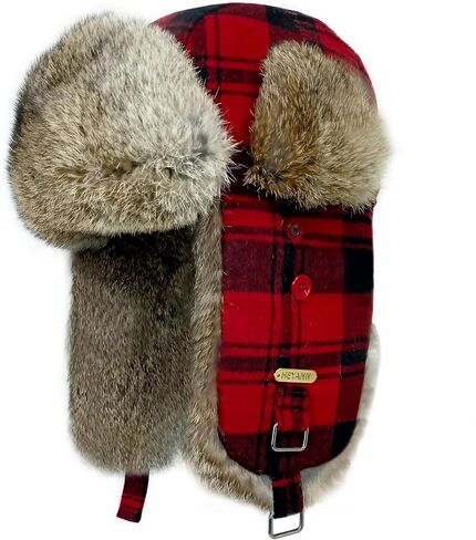 HEYANN Winter Trapper Hat,Warm Rabbit Fur Ushanka Russian Aviator Trooper Hats with Ear Flaps for Men Women(RedPlaid,L/XL) in Saudi Arabia
