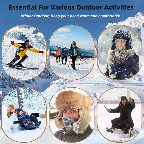 HEYANN Winter Trapper Hat,Warm Rabbit Fur Ushanka Russian Aviator Trooper Hats with Ear Flaps for Men Women(RedPlaid,L/XL) in Saudi Arabia