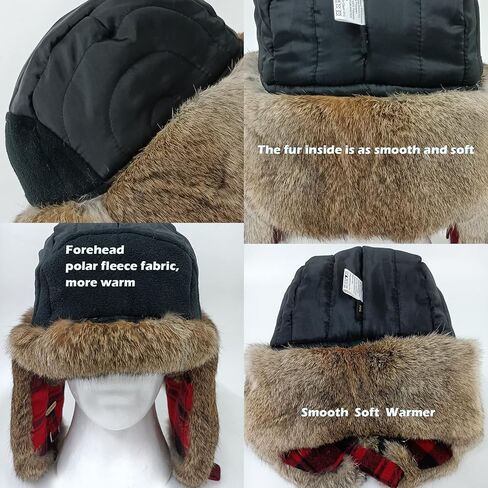 HEYANN Winter Trapper Hat,Warm Rabbit Fur Ushanka Russian Aviator Trooper Hats with Ear Flaps for Men Women(RedPlaid,L/XL) in Saudi Arabia