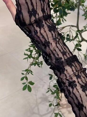 قفازات SHENHE النسائية من الدانتيل الشفاف من التول بدون أصابع بطول الكوع وأكمام الذراع in Saudi Arabia