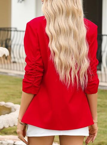 Happy Sailed Womens 3/4 Ruched Sleeve Blazer 2024 Trendy Open Front Work Office Suit Jackets Casual Business Outfits in Saudi Arabia