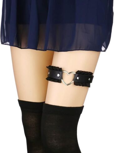 Women Girl Leg Garter Lace Heart Leather Garters Punk Elastic Thigh Ring Garters Belt Adjustable in Saudi Arabia