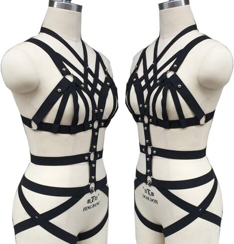 طقم سرج لانجري مرن للجسم للنساء، احزمة رباط على شكل قفص للجوارب، مقاس كبير (ChoiceN77) in Kuwait