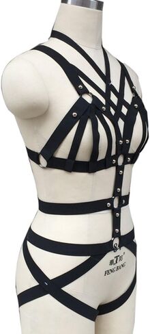 طقم سرج لانجري مرن للجسم للنساء، احزمة رباط على شكل قفص للجوارب، مقاس كبير (ChoiceN77) in Kuwait