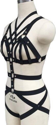 طقم سرج لانجري مرن للجسم للنساء، احزمة رباط على شكل قفص للجوارب، مقاس كبير (ChoiceN77) in Kuwait