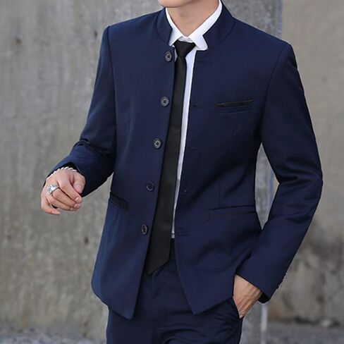 Men Casual Suit Blazer Jackets Stand Collar Business Sport Coats Jacket Slim Fit Button Solid Chinese Tunic Suits Prom in Saudi Arabia