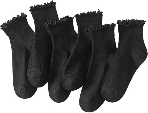 Hstyle 6 Pairs of Ruffle Socks Women, Ruffle Turn-Cuff Casual Cute Girl Ruffle Socks Breathable Cool Ruffle Ankle Socks in Saudi Arabia