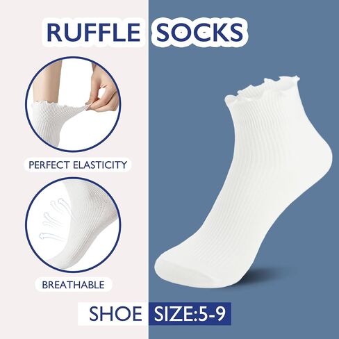 Hstyle 6 Pairs of Ruffle Socks Women, Ruffle Turn-Cuff Casual Cute Girl Ruffle Socks Breathable Cool Ruffle Ankle Socks in Saudi Arabia