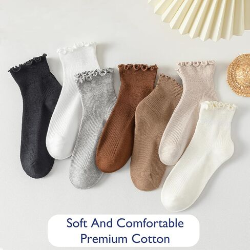 Hstyle 6 Pairs of Ruffle Socks Women, Ruffle Turn-Cuff Casual Cute Girl Ruffle Socks Breathable Cool Ruffle Ankle Socks in Saudi Arabia
