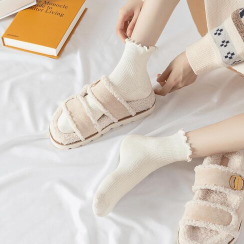 Hstyle 6 Pairs of Ruffle Socks Women, Ruffle Turn-Cuff Casual Cute Girl Ruffle Socks Breathable Cool Ruffle Ankle Socks in Saudi Arabia