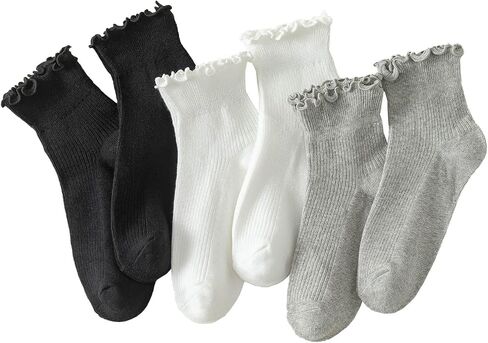 Hstyle 6 Pairs of Ruffle Socks Women, Ruffle Turn-Cuff Casual Cute Girl Ruffle Socks Breathable Cool Ruffle Ankle Socks in Saudi Arabia