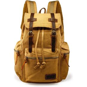 GEARONIC 21L Vintage Canvas Backpack Leather Rucksack Knapsack 15inch Laptop Tote Satchel College Shoulder Hiking Bag in Saudi Arabia