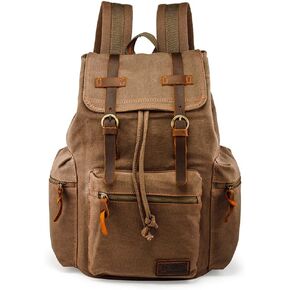 GEARONIC 21L Vintage Canvas Backpack Leather Rucksack Knapsack 15inch Laptop Tote Satchel College Shoulder Hiking Bag