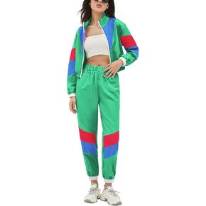 مجموعة ملابس Nhicdns النسائية المكونة من قطعتين من الألوان 80s 90s وأكمام طويلة سترة واقية من الرياح مجموعة رياضية نشطة in Kuwait