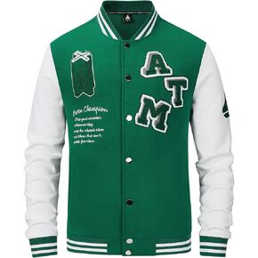 ANOTWENER Men's Varsity Jacket Vintage Baseball Button Jackets Long Sleeve with Letters Casual Coats for Men