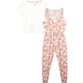 بذلة One Step Up للفتيات - رومبر من قماش الدنيم بأرجل واسعة وحواف مكشكشة كلاسيكية (المقاس: 7-12) in Kuwait