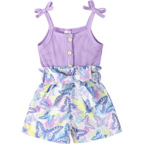 YOUNGER TREE Toddler Kids Baby Girls Clothes Rompers Flutter Sleeve Button Shorts with Belt Summer Casual Jumpsuit