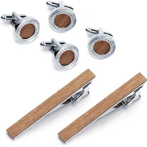 Wooden Cufflinks Gift Set, 4-Piece Cufflinks and 2-Piece Tie Clip Personalized Gift Set for Men in Kuwait
