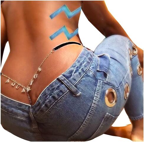 Women Body Jewelry Sexy Waist Chain G-Thong Panty 12 Constellation Pendant Underpants Bikini Bottoms Belly Chain Rhinestone Body Chain in Saudi Arabia