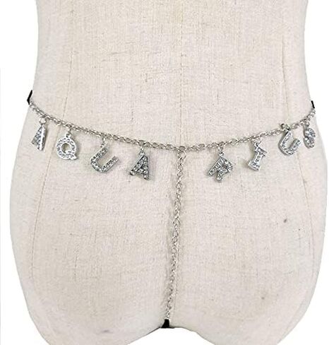 Women Body Jewelry Sexy Waist Chain G-Thong Panty 12 Constellation Pendant Underpants Bikini Bottoms Belly Chain Rhinestone Body Chain in Saudi Arabia