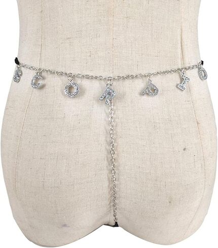 Women Body Jewelry Sexy Waist Chain G-Thong Panty 12 Constellation Pendant Underpants Bikini Bottoms Belly Chain Rhinestone Body Chain in Saudi Arabia