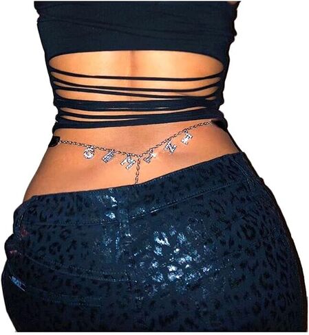 Women Body Jewelry Sexy Waist Chain G-Thong Panty 12 Constellation Pendant Underpants Bikini Bottoms Belly Chain Rhinestone Body Chain in Saudi Arabia