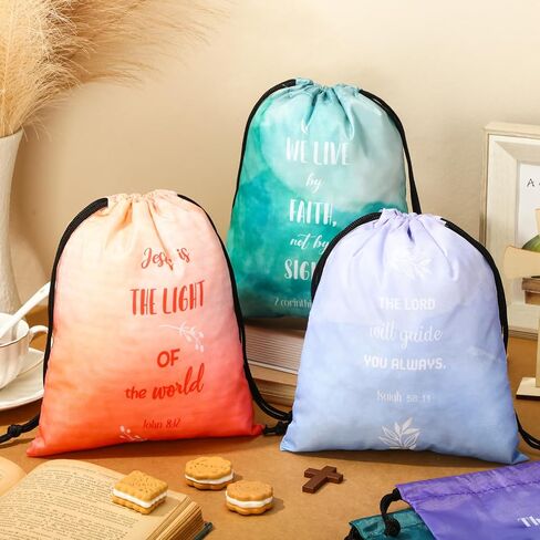 Hosuly 30Pcs Religious Bible Verse Drawstring Backpack Watercolor Christian Drawstring Bags Bulk Religious Gift Bag for Women in Saudi Arabia