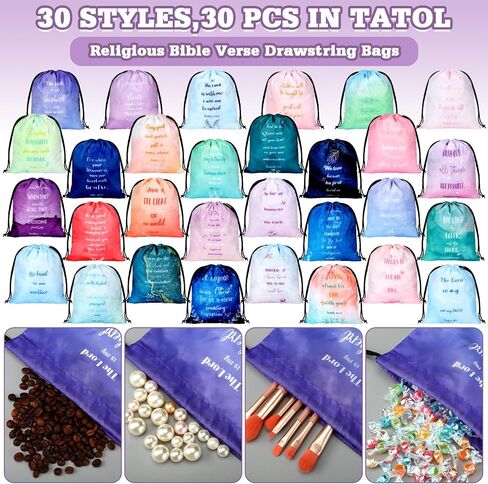 Hosuly 30Pcs Religious Bible Verse Drawstring Backpack Watercolor Christian Drawstring Bags Bulk Religious Gift Bag for Women in Saudi Arabia