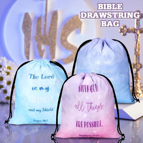 Hosuly 30Pcs Religious Bible Verse Drawstring Backpack Watercolor Christian Drawstring Bags Bulk Religious Gift Bag for Women in Saudi Arabia