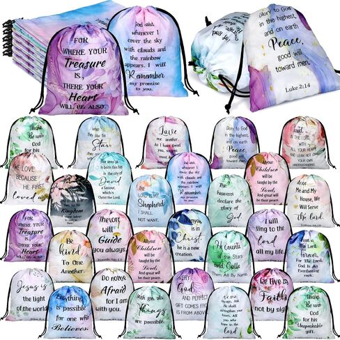 Hosuly 30Pcs Religious Bible Verse Drawstring Backpack Watercolor Christian Drawstring Bags Bulk Religious Gift Bag for Women in Saudi Arabia