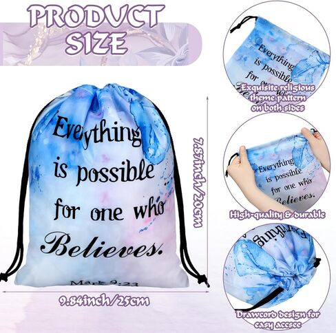 Hosuly 30Pcs Religious Bible Verse Drawstring Backpack Watercolor Christian Drawstring Bags Bulk Religious Gift Bag for Women in Saudi Arabia