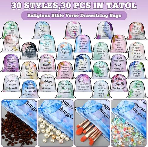 Hosuly 30Pcs Religious Bible Verse Drawstring Backpack Watercolor Christian Drawstring Bags Bulk Religious Gift Bag for Women in Saudi Arabia