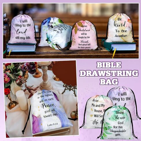 Hosuly 30Pcs Religious Bible Verse Drawstring Backpack Watercolor Christian Drawstring Bags Bulk Religious Gift Bag for Women in Saudi Arabia