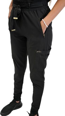 Fubu Women's Slim Fit High Waisted Belted Jogger Scrub Pant Medical Nursing Uniform in Saudi Arabia