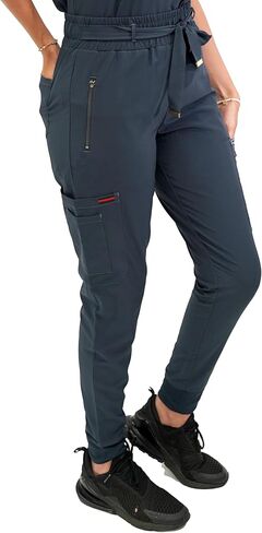 Fubu Women's Slim Fit High Waisted Belted Jogger Scrub Pant Medical Nursing Uniform in Kuwait
