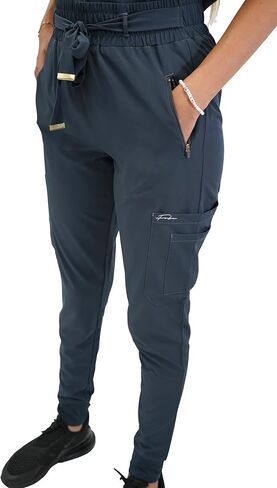 Fubu Women's Slim Fit High Waisted Belted Jogger Scrub Pant Medical Nursing Uniform in Kuwait
