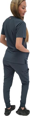 Fubu Women's Slim Fit High Waisted Belted Jogger Scrub Pant Medical Nursing Uniform in Kuwait