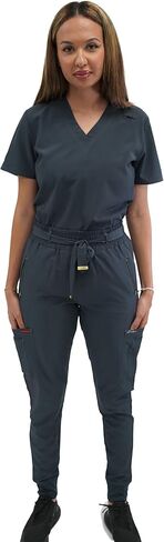Fubu Women's Slim Fit High Waisted Belted Jogger Scrub Pant Medical Nursing Uniform in Kuwait