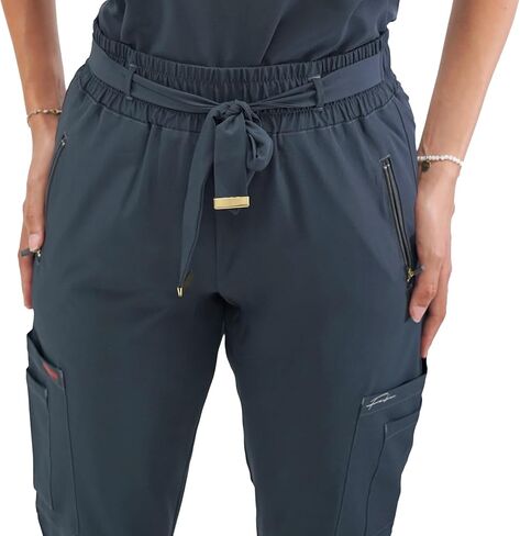 Fubu Women's Slim Fit High Waisted Belted Jogger Scrub Pant Medical Nursing Uniform in Kuwait