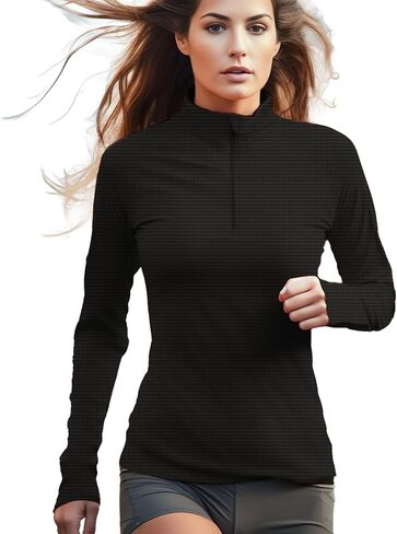 YumiDay Athletic Long Sleeve Quarter Zip Shirt Women, 1/4 Zip Pullover T-Shirt Running Workout Thermal Tops Dry Fit in Saudi Arabia