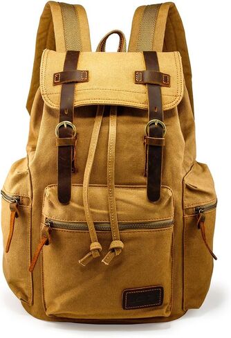 GEARONIC 21L Vintage Canvas Backpack Leather Rucksack Knapsack 15inch Laptop Tote Satchel College Shoulder Hiking Bag in Saudi Arabia